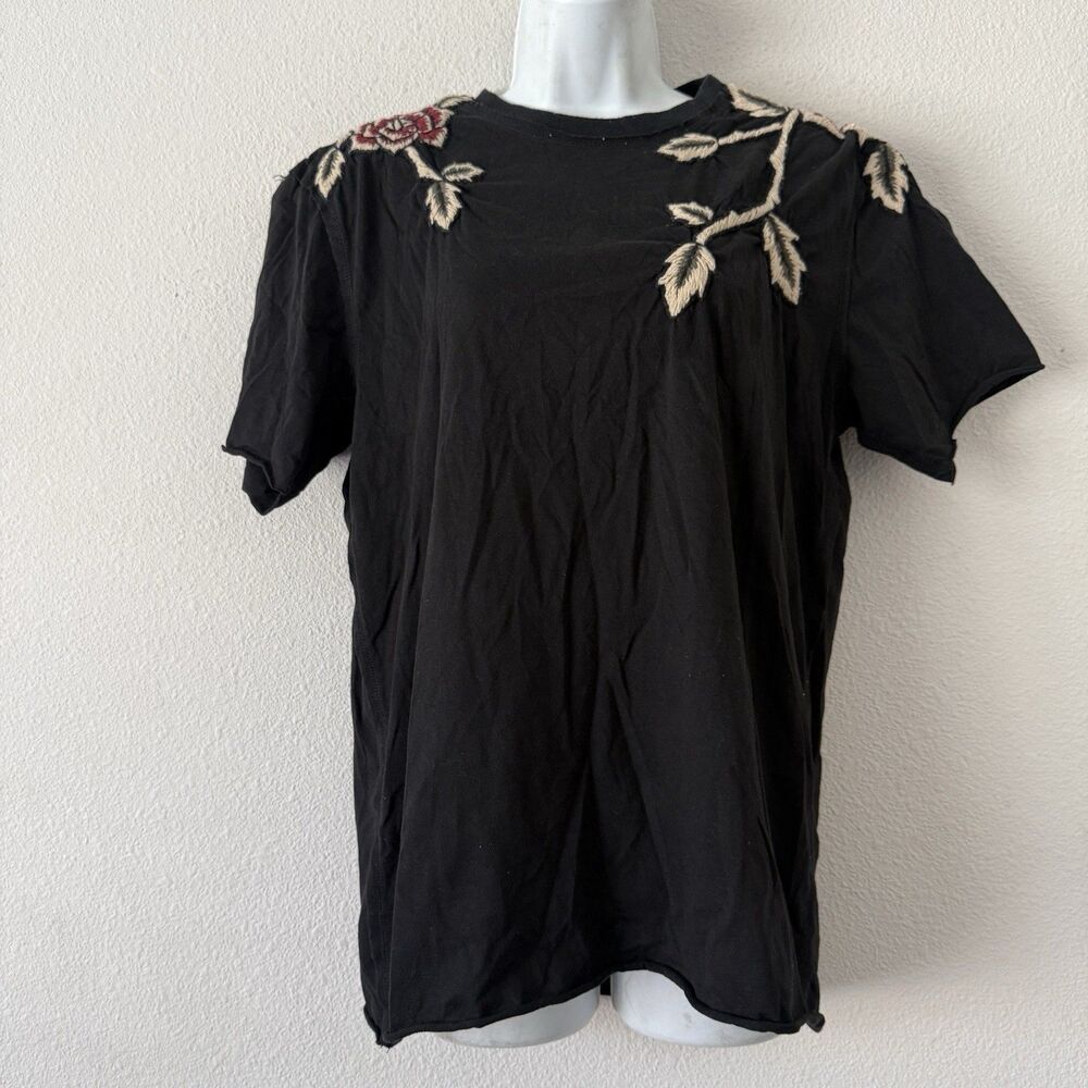 Joystick JOHNNY WAS Embroidered Floral T-Shirt Top Whimsigoth Fairycore Goth L